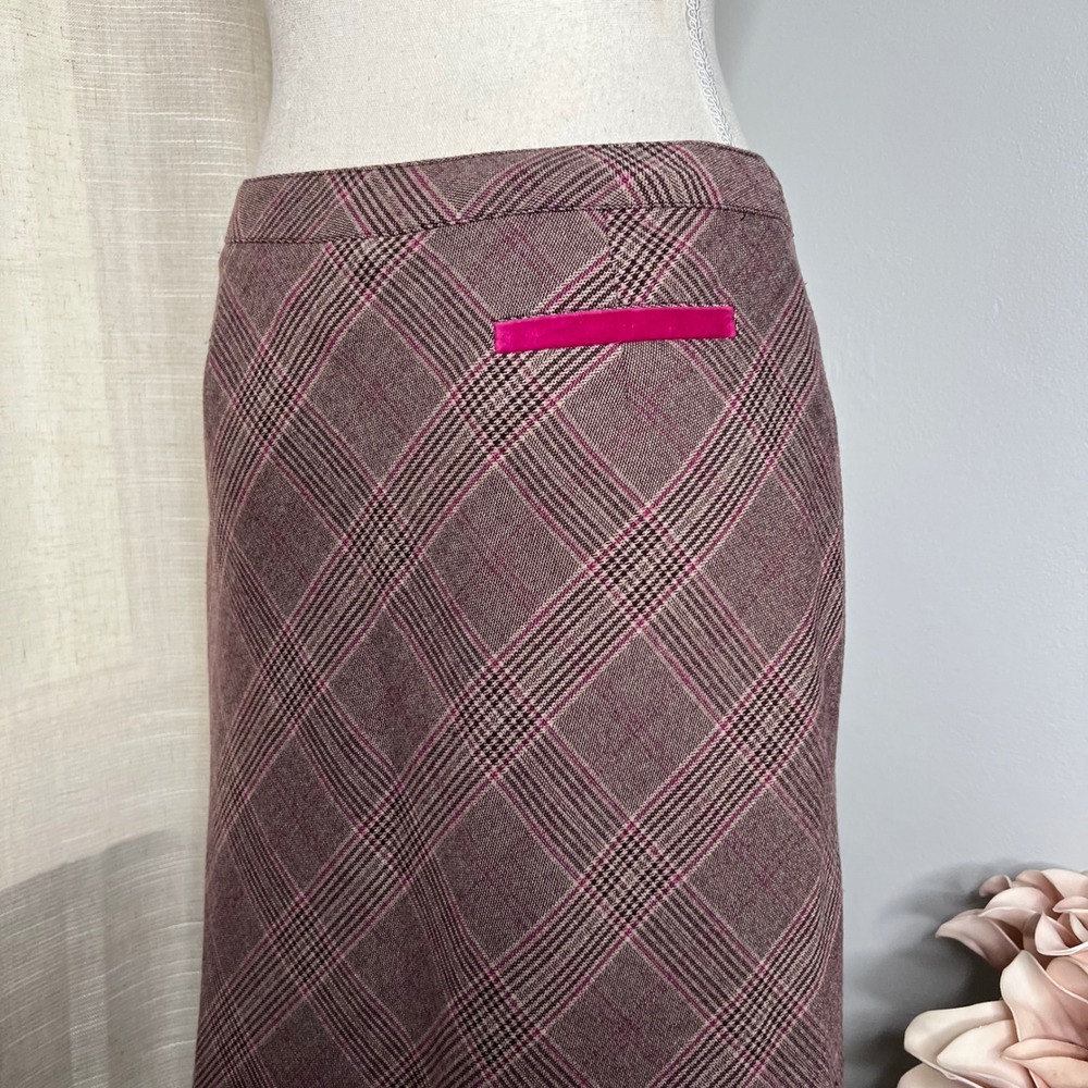 Y2K Vintage Oscar de la Renta Plaid Skirt Faux Wrap Pink Preppy‎ Women's Size 6 - Picture 7 of 10